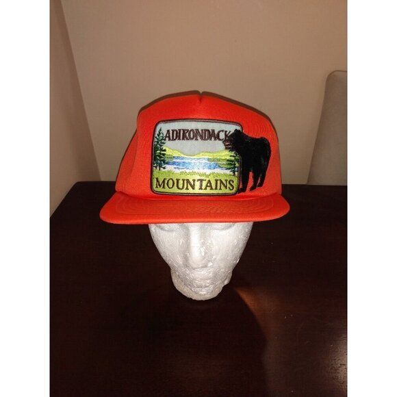 Unbranded Other - Vintage Adirondack Mountains Snapback Hat Bear Trucker Big Patch Orange Hunting